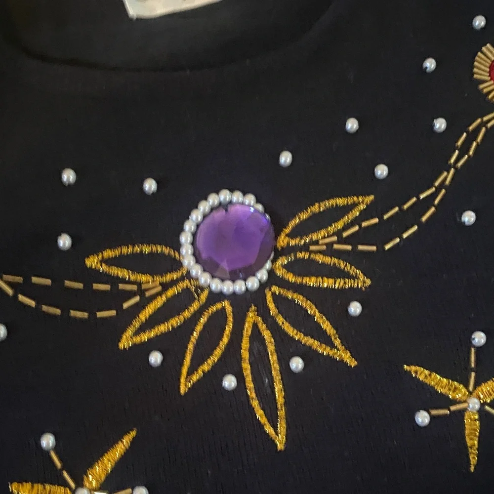 Vintage 80s - Eva Cervantes Embellished Black Women's Sweater with Gem Accents